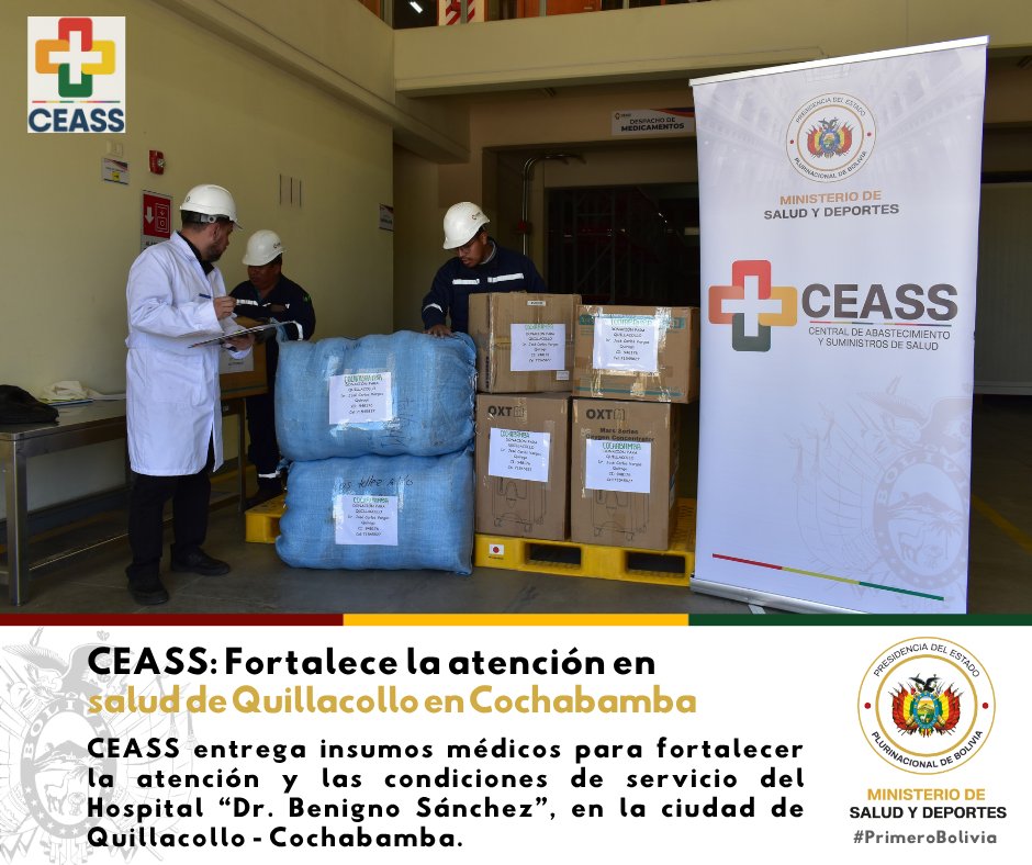 CeassBolivia's tweet photo. 𝗖𝗘𝗔𝗦𝗦 realizó la entrega de equipamiento y suministros al 𝗛𝗼𝘀𝗽𝗶𝘁𝗮𝗹 ❞𝗗𝗿. 𝗕𝗲𝗻𝗶𝗴𝗻𝗼 𝗦𝗮́𝗻𝗰𝗵𝗲𝘇❞ 𝗱𝗲 𝗤𝘂𝗶𝗹𝗹𝗮𝗰𝗼𝗹𝗹𝗼, contribuyendo al fortalecimiento de sus servicios y a una mejor atención para la población. https://t.co/NHuVloXSYa
