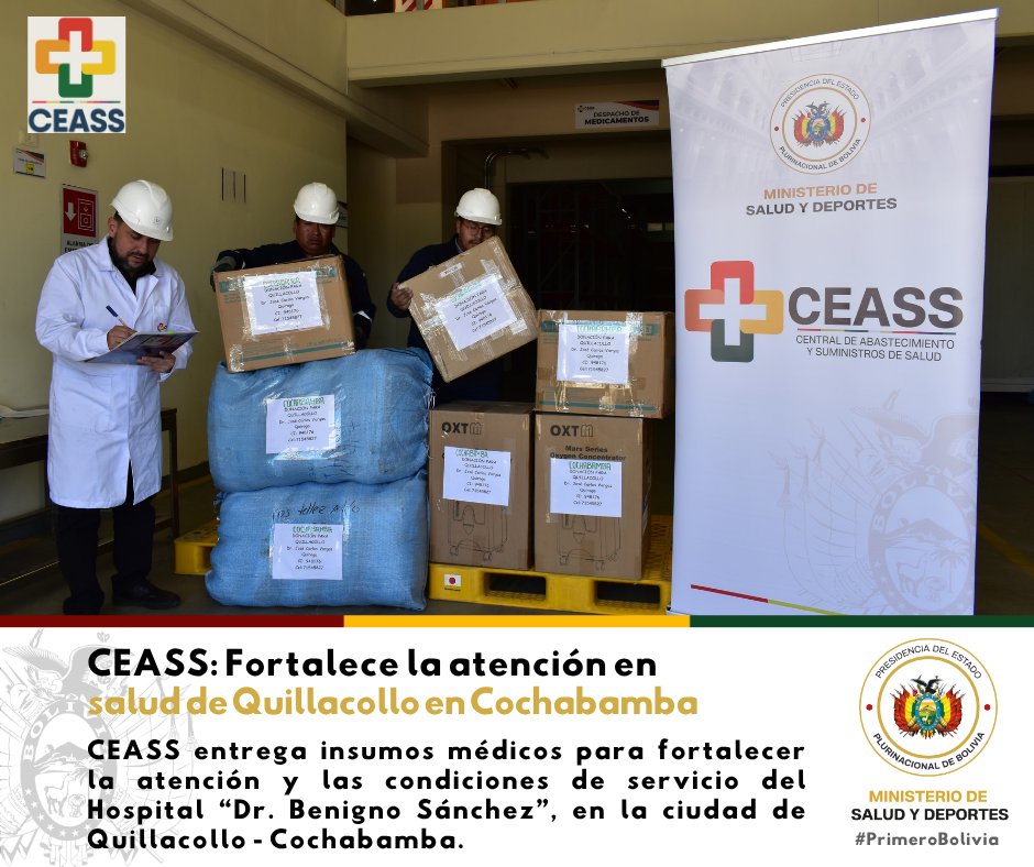CeassBolivia's tweet photo. 𝗖𝗘𝗔𝗦𝗦 realizó la entrega de equipamiento y suministros al 𝗛𝗼𝘀𝗽𝗶𝘁𝗮𝗹 ❞𝗗𝗿. 𝗕𝗲𝗻𝗶𝗴𝗻𝗼 𝗦𝗮́𝗻𝗰𝗵𝗲𝘇❞ 𝗱𝗲 𝗤𝘂𝗶𝗹𝗹𝗮𝗰𝗼𝗹𝗹𝗼, contribuyendo al fortalecimiento de sus servicios y a una mejor atención para la población. https://t.co/NHuVloXSYa