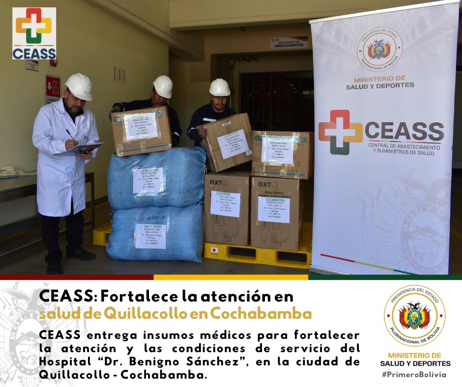 CeassBolivia's tweet photo. 𝗖𝗘𝗔𝗦𝗦 realizó la entrega de equipamiento y suministros al 𝗛𝗼𝘀𝗽𝗶𝘁𝗮𝗹 ❞𝗗𝗿. 𝗕𝗲𝗻𝗶𝗴𝗻𝗼 𝗦𝗮́𝗻𝗰𝗵𝗲𝘇❞ 𝗱𝗲 𝗤𝘂𝗶𝗹𝗹𝗮𝗰𝗼𝗹𝗹𝗼, contribuyendo al fortalecimiento de sus servicios y a una mejor atención para la población. https://t.co/NHuVloXSYa