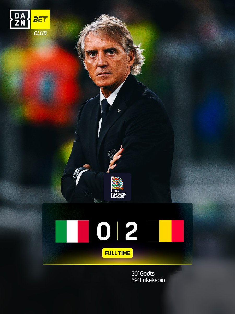 DAZN_IT's tweet photo. Il ᴍᴀɴᴄɪɴɪ ʙɪꜱ inizia con una sconfitta 🇮🇹 
Gli azzurri perdono all’Olimpico contro il Belgio 📉

#ItaliaBelgio #NationsLeague #DAZNBetClub https://t.co/zdLAJNNAiX