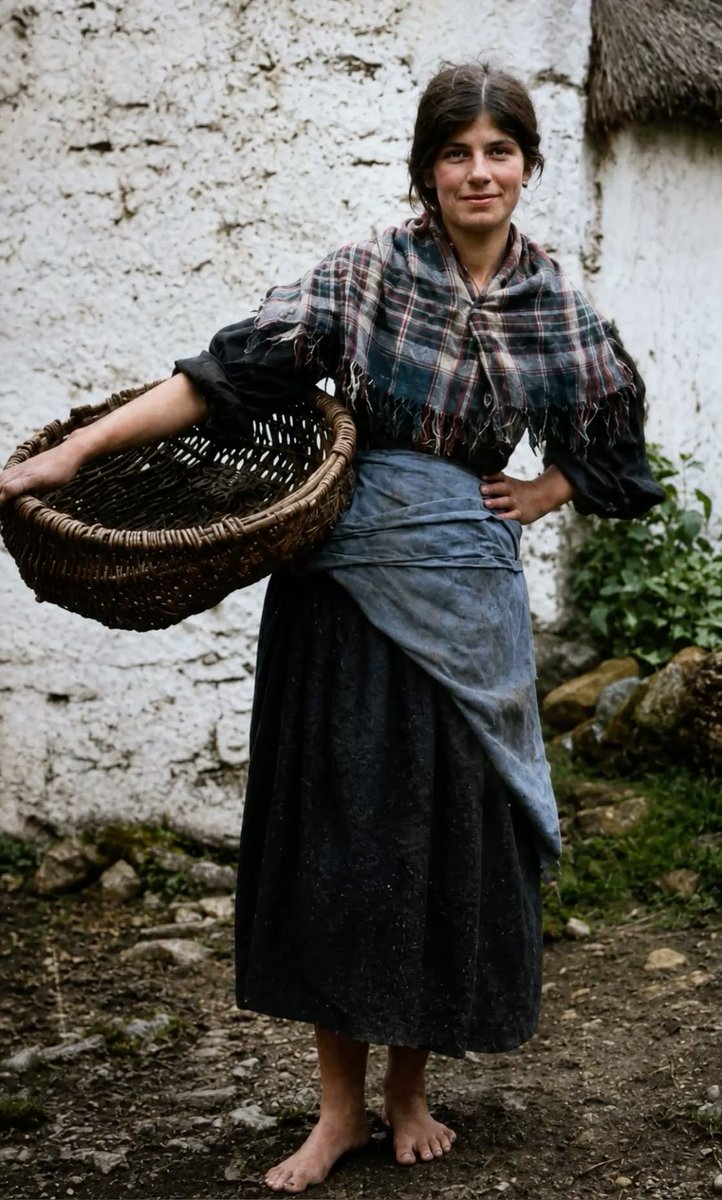 RootsReturn's tweet photo. A colorized photograph of a young woman in rural Clogher, County Tyrone, Ireland, photographed by Rose Shaw in the early 20th century. https://t.co/sG92yJuwMo