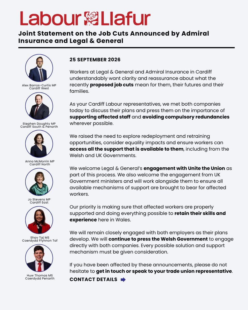 AnnaMcMorrin's tweet photo. We met with Legal &amp; General and Admiral today to discuss their recent announcements on job cuts in Cardiff.  Read our joint statement below. 

👇 Affected constituents please can get in touch. https://t.co/2aCOSy5IvV