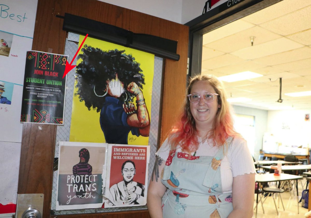 SteveRob's tweet photo. The faculty advisor of the Black Student Union in the Lewiston public schools, Abby McCoy, poses with some of the educational materials in her classroom.
Hilarious and depressing scoop from @Seamus_Othot via @TheMaineWire https://t.co/zoIb1igz7r