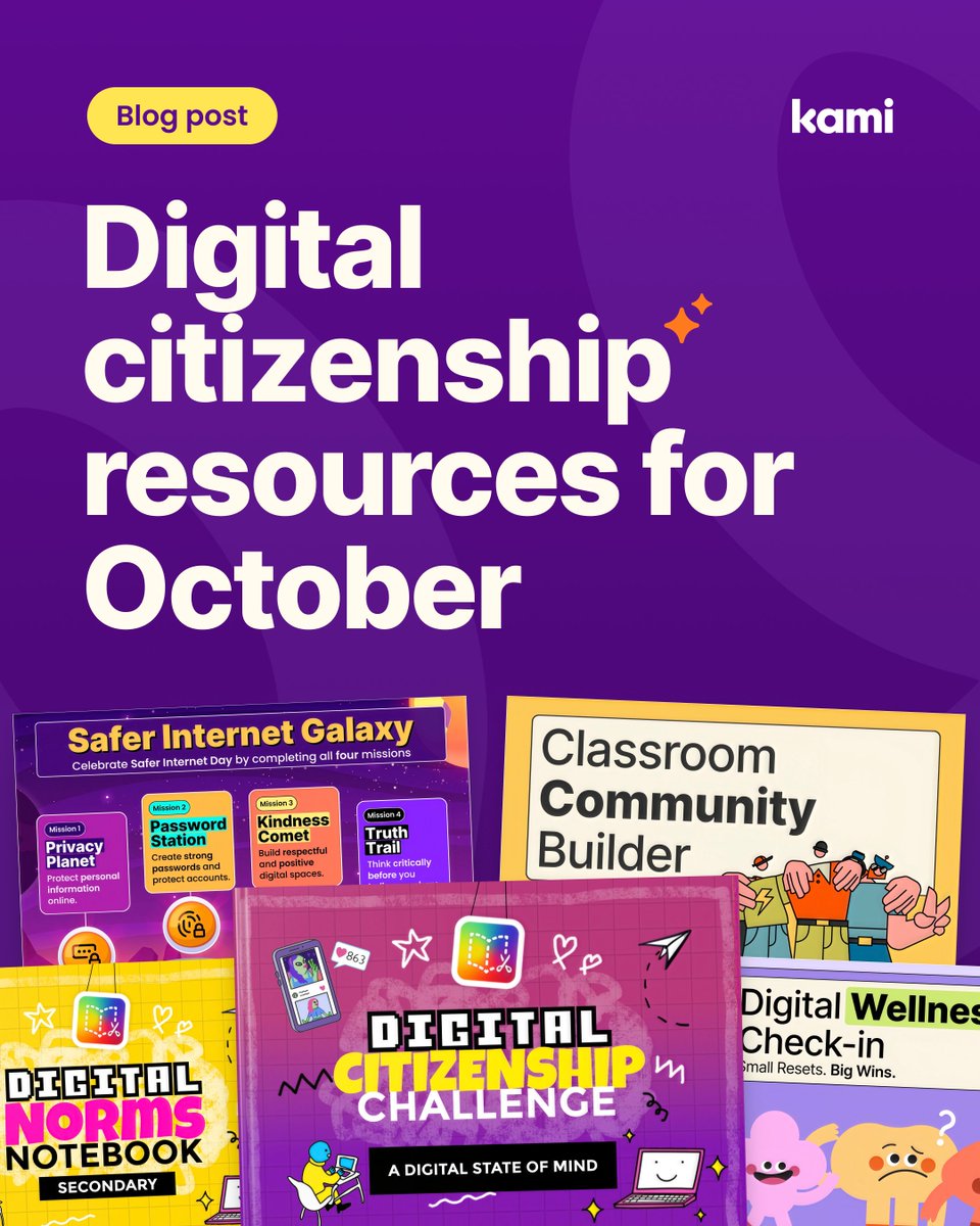 KamiApp's tweet photo. Digital citizenship lessons often start with an unplanned classroom moment.

Find resources for teaching online safety, media literacy, digital wellbeing, and responsible AI use this October: https://t.co/31W1n2EUnx

#DigitalCitizenship #MediaLiteracy https://t.co/jp88vkd8iU