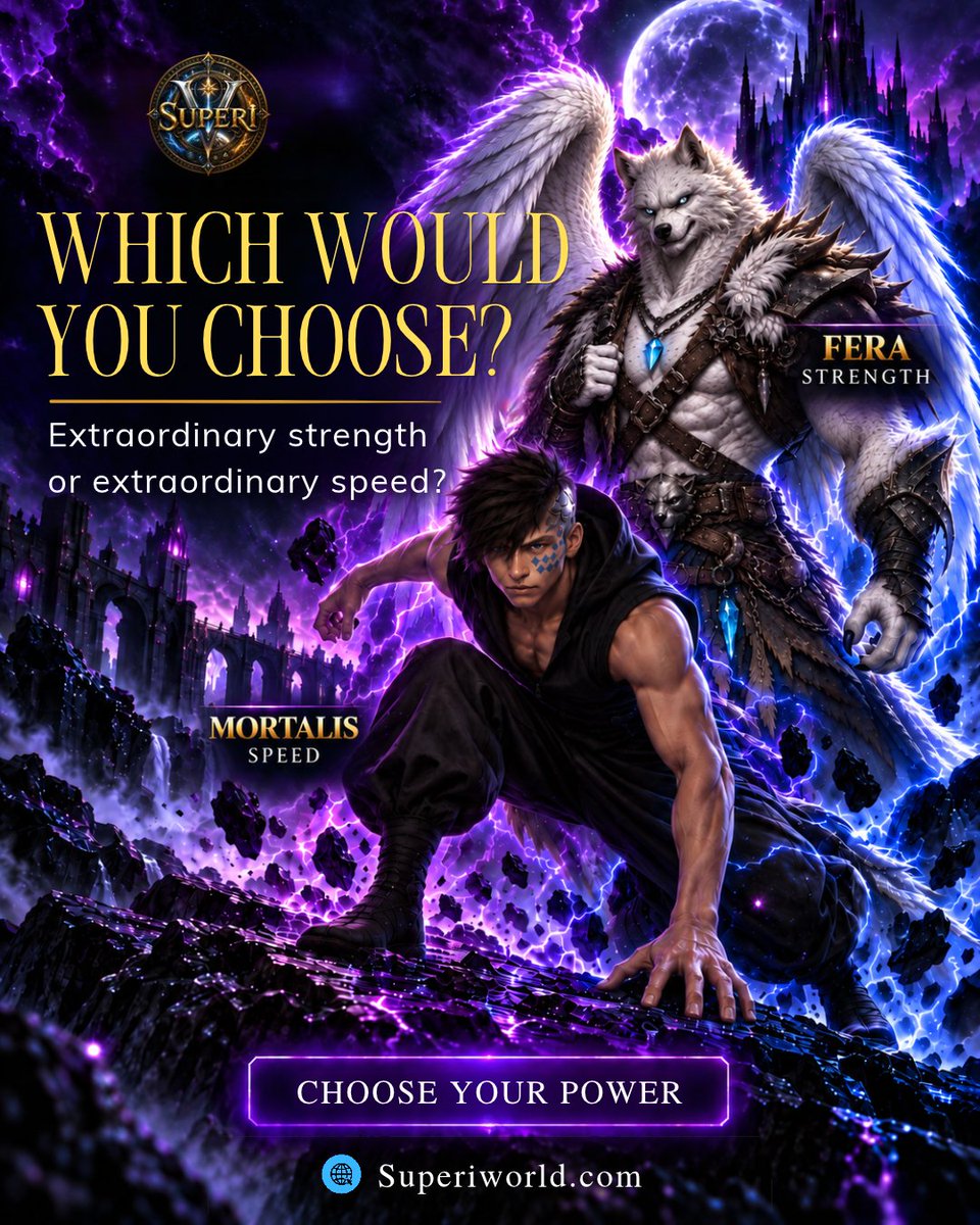 ClintSciFi's tweet photo. STRENGTH vs. SPEED. ⚡

If you could choose one extraordinary ability, which would it be?

🐺 Fera — Strength
⚡ Mortalis — Speed
Your choice could define your path in Superi. 👀

🌐 https://t.co/7sO3O8thfD

#Superi #Fantasy #EpicFantasy #FantasyBooks #BookTok https://t.co/ePd3PL8E5j