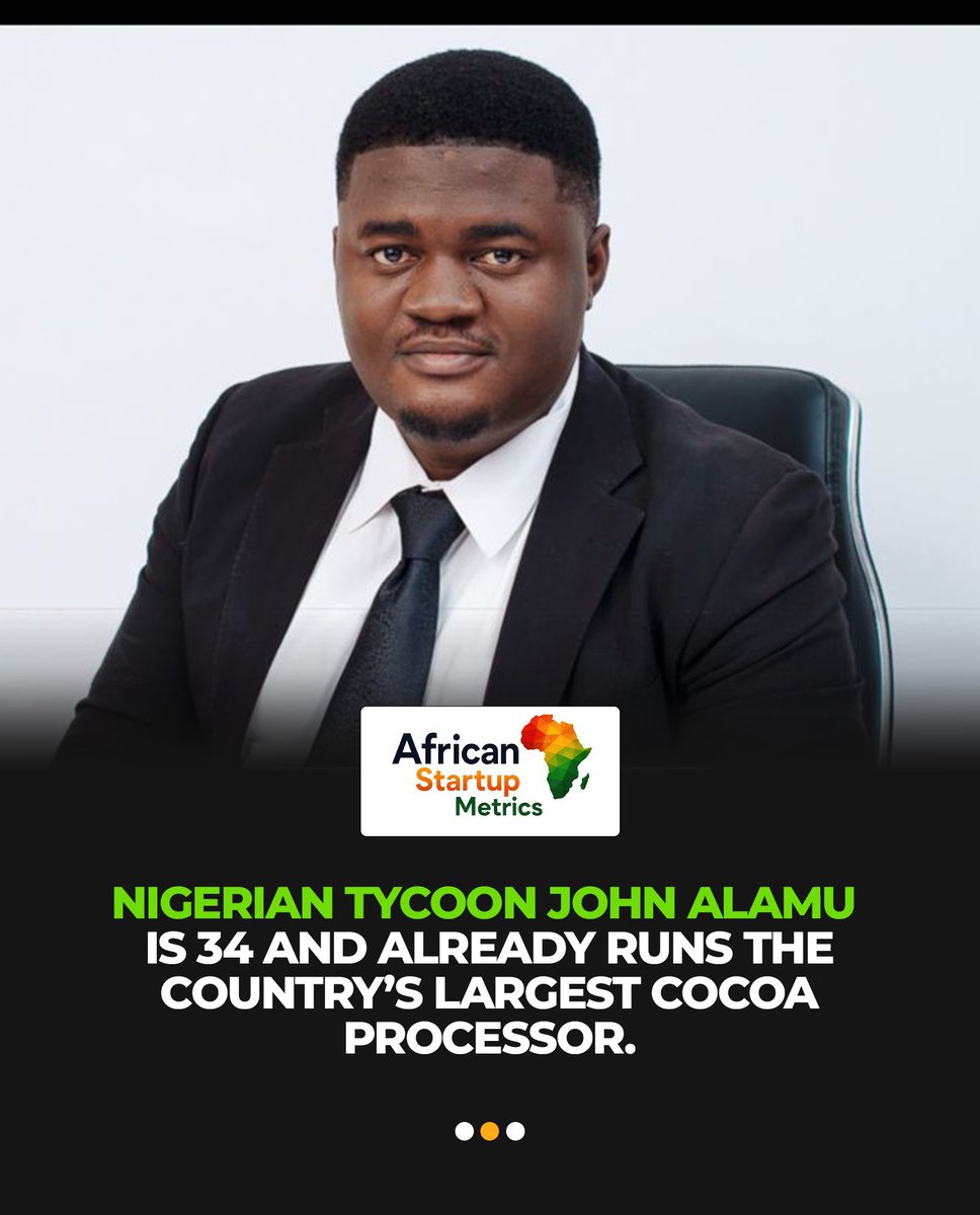 AfricanstartupM's tweet photo. 🇳🇬 Transforming Agro-Processing in West Africa

At 34, Nigerian entrepreneur John Alamu, Group CEO of @CIGL_connect INVESTMENT GROUP LTD is building a major presence in Nigeria's cocoa processing industry through Johnvents Group Industries.

His journey highlights the growing opportunity for African businesses to move beyond the export of raw agricultural commodities and capture more value through local processing and manufacturing.

Local Value Addition

Rather than exporting cocoa primarily as a raw commodity, local processing allows more value to be captured within the domestic economy while creating opportunities across manufacturing, packaging, logistics, and related industries.

Industrial Scale

Johnvents Industries operates cocoa processing facilities designed to serve both domestic and international markets, demonstrating the capital and infrastructure required to build competitive agro-processing businesses in Africa.

Youth and Industrial Leadership

Alamu's journey also highlights the increasing participation of younger African entrepreneurs in capital-intensive industries. Building large-scale manufacturing businesses can create employment, strengthen local supply chains, and increase the value of products entering international markets.

Africa produces significant quantities of agricultural commodities, but much of the economic value can be captured further down the value chain through processing, manufacturing, branding, and distribution.

The bigger opportunity is not simply producing more raw materials, but building the industrial capacity to transform those resources into higher-value products.

How can African markets improve access to financing and infrastructure for young entrepreneurs building large-scale manufacturing and agro-processing businesses?

#Agribusiness #CocoaProcessing #Nigeria #AgroProcessing #Manufacturing #AfricanEnterprise #AfricanBusiness #Industrialization #ValueAddition #Agriculture #AfricanInnovation #YouthEntrepreneurship #AfricaTech #AfricanStartups #AfricanStartupMetrics