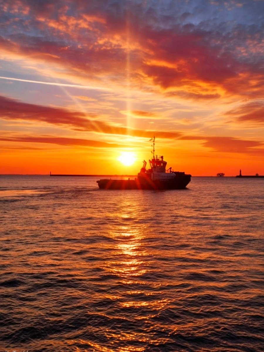 SolangeBregy's tweet photo. Port Gdynia — samotny holownik Fairplay w blasku wschodzącego słońca. https://t.co/nw3Brg1m7B