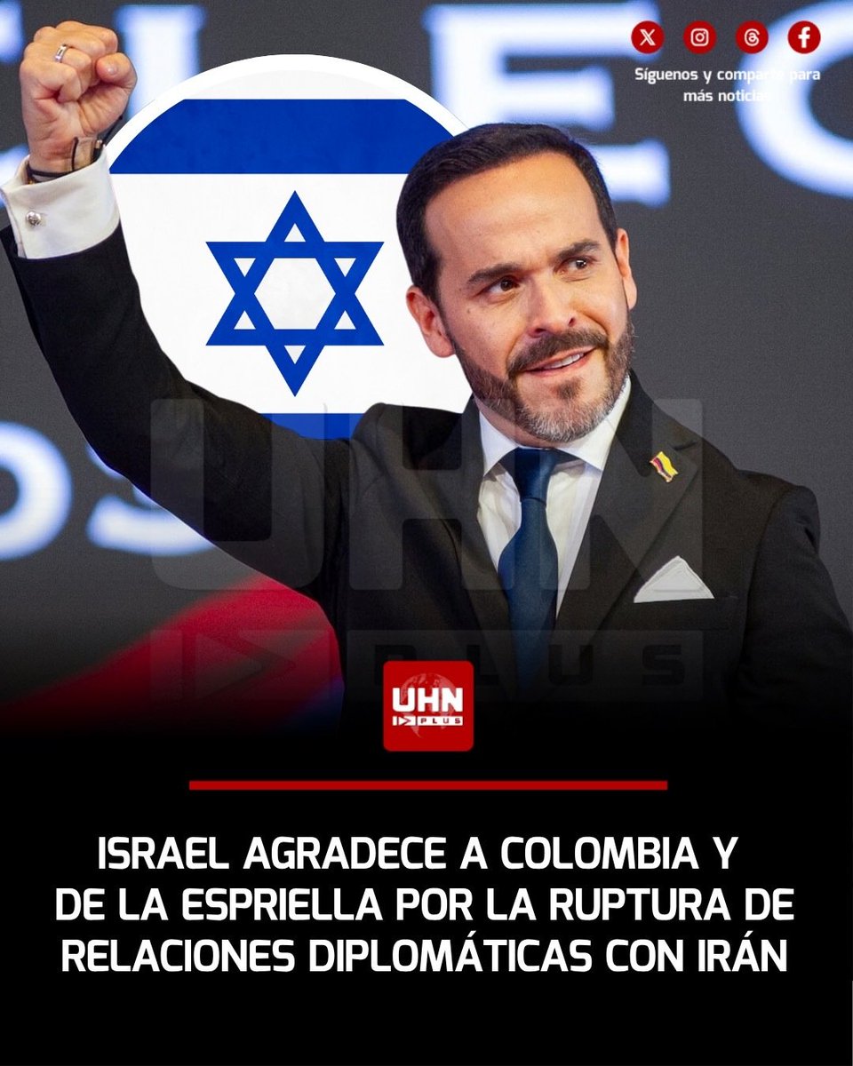Yisraelhuogpm2's tweet photo. 🇮🇱🇨🇴🇮🇷‼️ | El Ministro de Asuntos Exteriores de Israel, Gideon Sa’ar, reconoció la decisión del Presidente colombiano Abelardo de la Espriella de romper vínculos diplomáticos con el régimen iraní, calificándola como "una postura clara contra el terrorismo, el narcotráfico y las peligrosas ambiciones nucleares de Irán".
