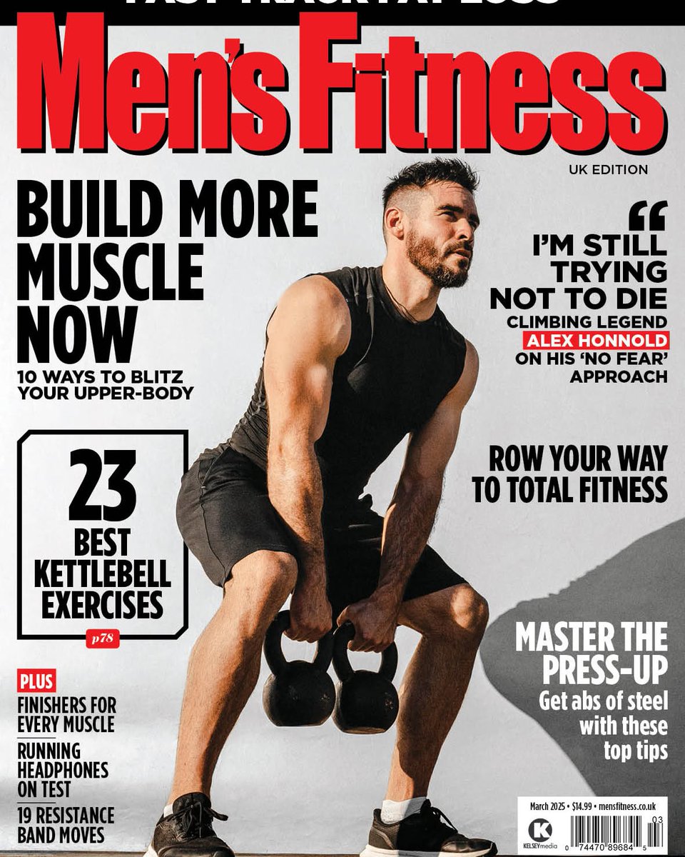LesFlanneryuj's tweet photo. The March issue of Men’s Fitness is out now. Inside: upper-body training, rowing for all-round fitness, muscle finishers, 23 kettlebell exercises, and climbing legend Alex Honnold on staying alive. Grab your copy before it’s gone. https://t.co/H3BhhFseeh