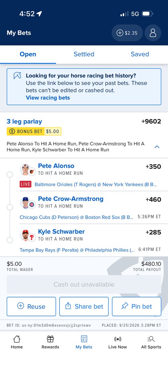 STOXB's tweet photo. @FanDuel_Support The app isn’t working properly. It hasn’t updated the Pete Alonso homerun or a cashout offer https://t.co/DkSOjtqRkT