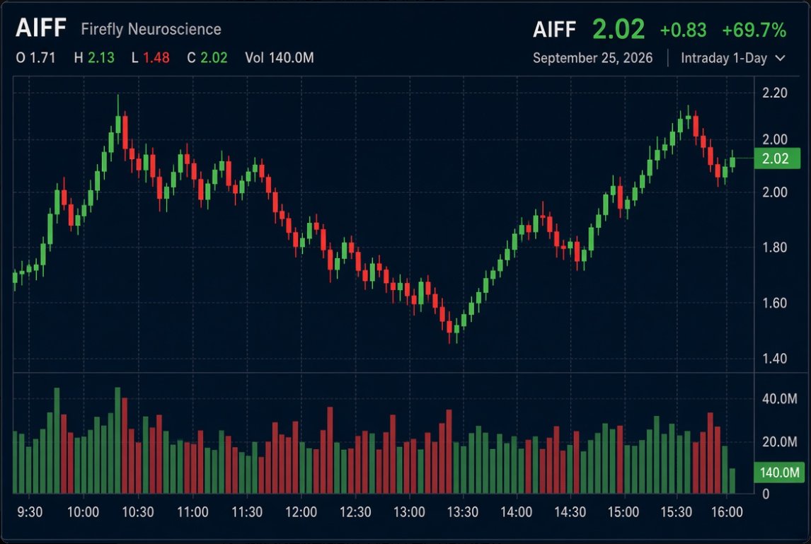 DanMercer_v's tweet photo. $AIFF  held.

Flagged it before the open. Catalyst was real. Volume was real.

Opened near $1.71, tagged $2.13, closed around $2.02. Still +68% on the day. 140M shares through a tiny float.

Midday dip to the $1.50s got bought. That’s the difference between a spike and follow-through.

$META was the liquid name. $AIFF was the runner.

The edge wasn’t the candle. It was being there early and not chasing the first burst.

No FOMO. Process first. #Stocks #Trading #SmallCaps #AIFF #META