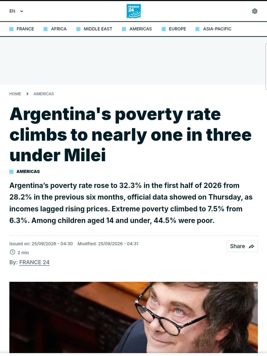 CrespiEnrico's tweet photo. Il disastro in #Argentina. Triplicano i poveri.
Il pazzo #Milei ha fatto il disastro annunciato.
Malgrado il sostegno dei nostri Marattin, Capone e somari associati. https://t.co/Pecmv1jgxQ