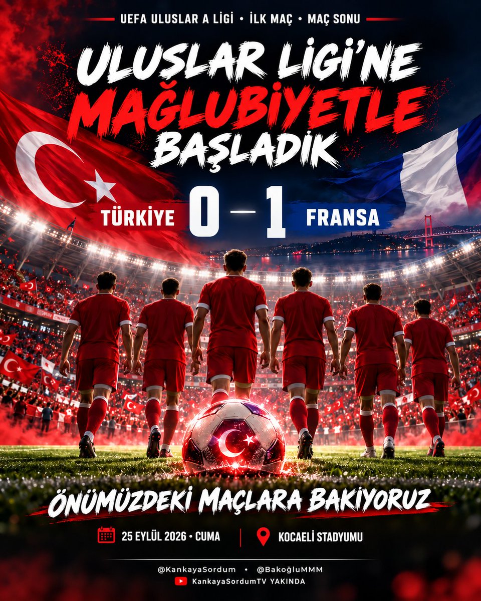 BakOgluMMM's tweet photo. Uluslar A Ligine yenilgiyle başladık. Türkiye 0 Fransa 1 Gol Mbappe #BizimÇocuklar #TURFRA #uluslarligi https://t.co/U8EZ2npH6J