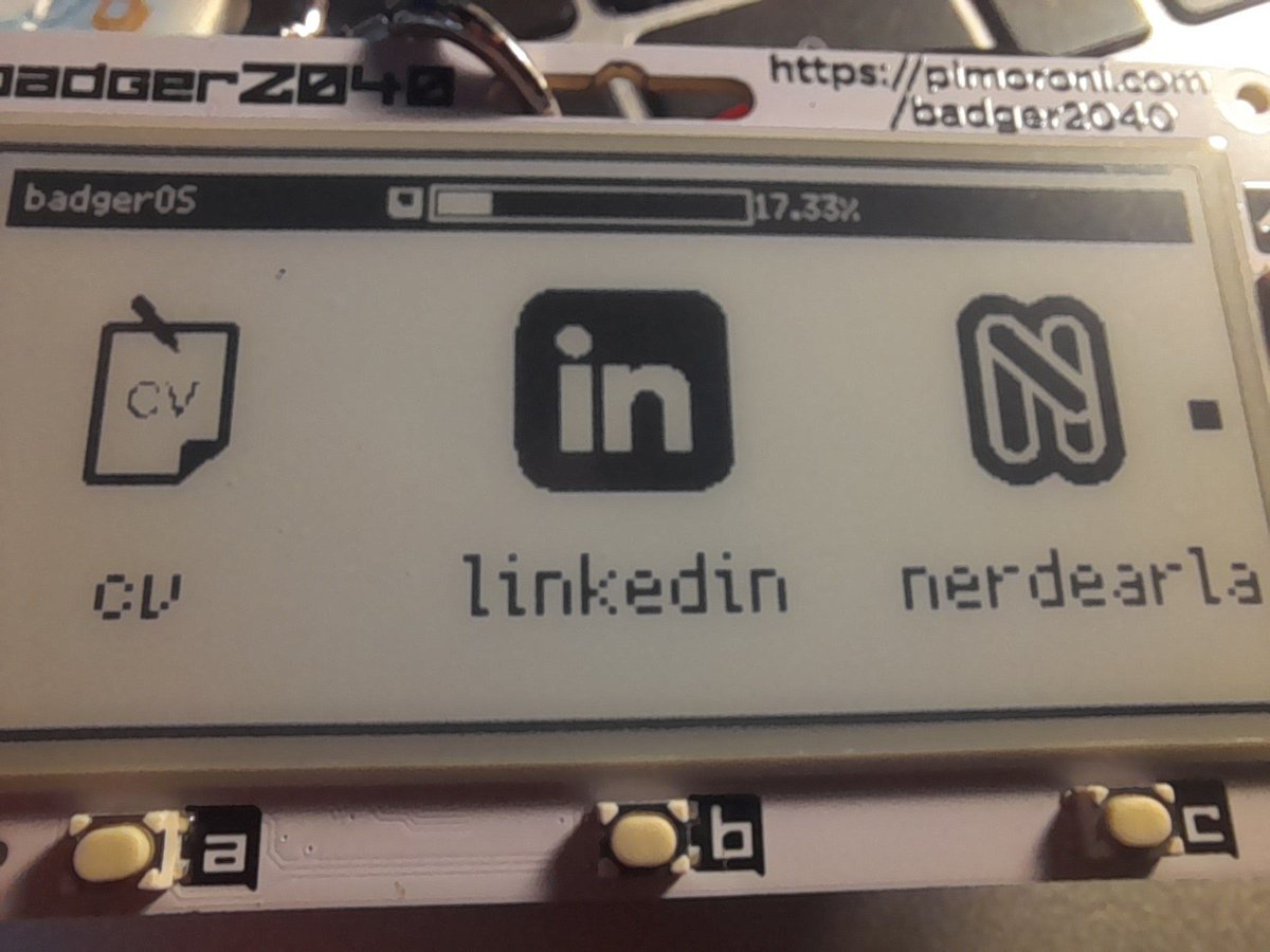 fsidders's tweet photo. @pimoroni Used the badger 2040 today at #nerdearla , great product! 
. https://t.co/9AgqH3gZpb