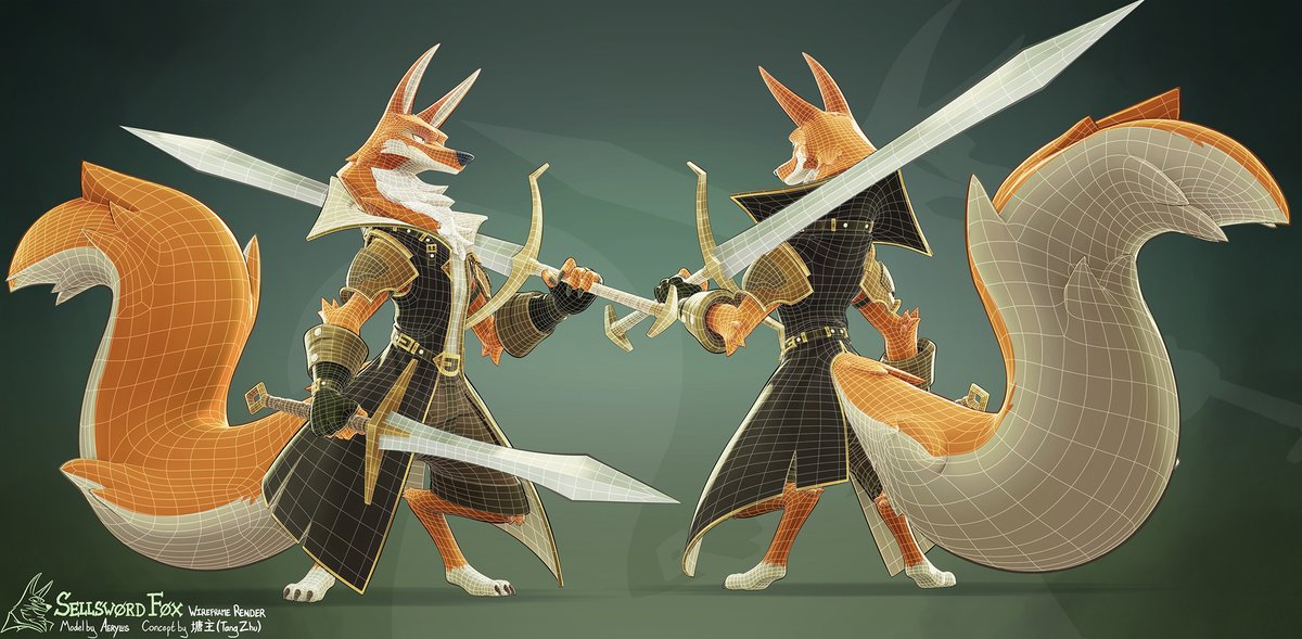 Aerylium's tweet photo. Sellsword Fox Wireframe &amp; UV Display, in case anyone wonder how it's made in 3D.🦊 https://t.co/xAqk1pg8qM