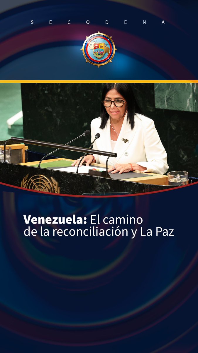 secodena_ve's tweet photo. En la ONU, Venezuela alza la voz por el diálogo, el respeto y la reconciliación. Unida como un solo pueblo, la nación elige el camino de la diplomacia, la reconstrucción y la esperanza. 🇻🇪 https://t.co/lBMvrP1DVw