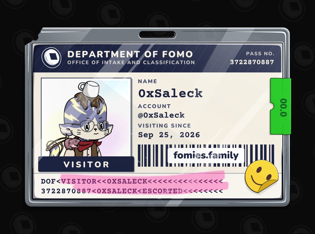 0xSaleck's tweet photo. visiting the department of fomo. no case yet. must be escorted at all times. @FomiesNFT https://t.co/h1v7E9AgUu