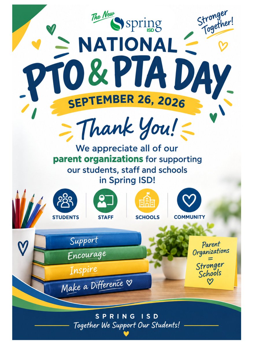 SpringISD_FACE's tweet photo. @SpringISD PARENTS!! Happy National PTO &amp; PTA DAY!!! https://t.co/fjzBzeXkZR