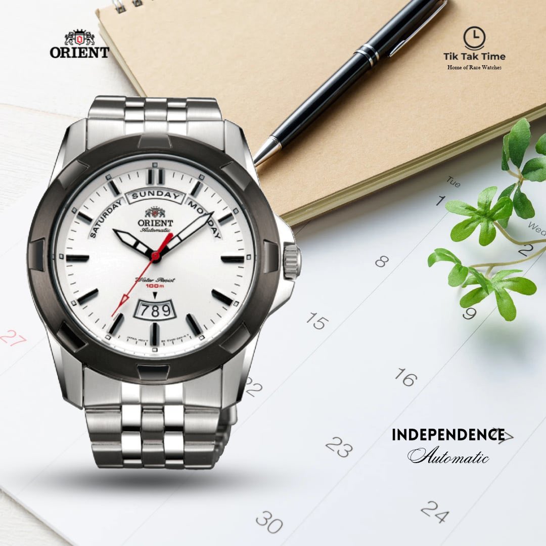 TiktaktimeInfo's tweet photo. ⌚ ORIENT Independence Wide Calendar (SEV0R001W) — made in Japan with automatic mechanical power! White dial with day/date + wide calendar, luminous hands &amp; indexes, 44mm stainless-steel case (12mm thick), #Automatic https://t.co/mNacGWBGUO