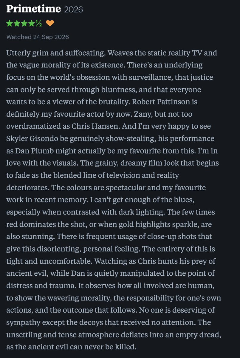 drewooo's tweet photo. Robert Pattinson plays a crucial role in 3/4 of my top 4 of 2026. Amazing movie. https://t.co/aKIkwuAKI2