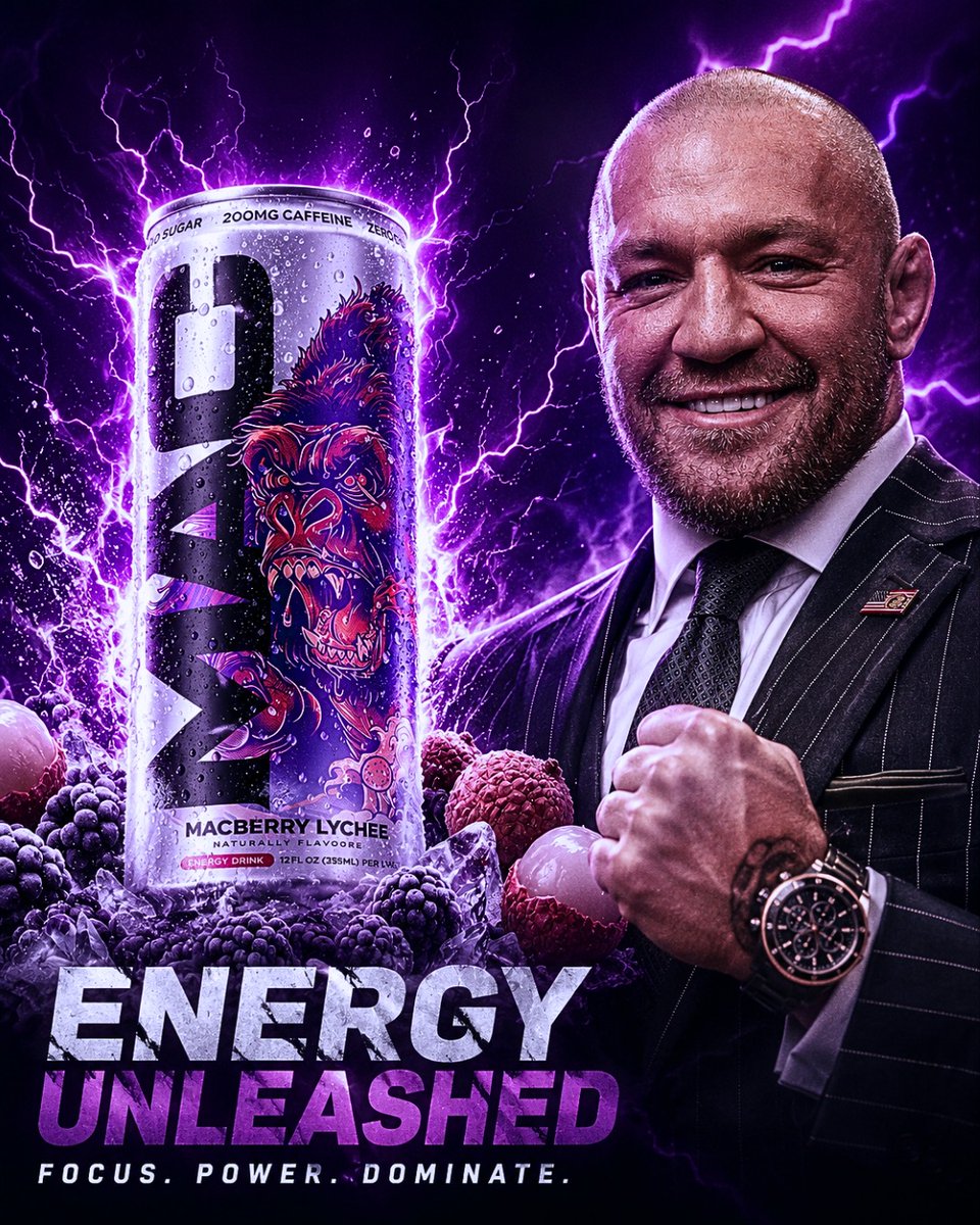 GingerPishner's tweet photo. Conor McGregor is entering the $100B energy drink market with MAC Energy. It combines 200mg of natural caffeine, goBHB ketones, and Cognizin Citicoline for focused energy without the sugar crash. Can it rival Prime and Celsius? https://t.co/f3Rt2tzmNY