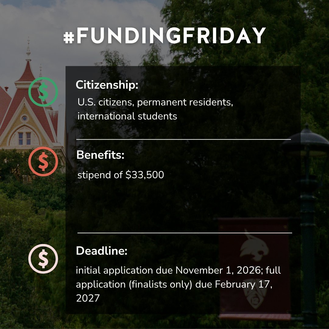 TXSTGradCollege's tweet photo. #FundingFriday: Newcombe Doctoral Dissertation Fellowship supports humanities, social science, and STEM PhD candidates in their final year of dissertation writing whose work engages significant questions of religion, ethics, morals, and values
 🔗: https://t.co/tWpBpCGRYQ https://t.co/OCmBzeDCsD