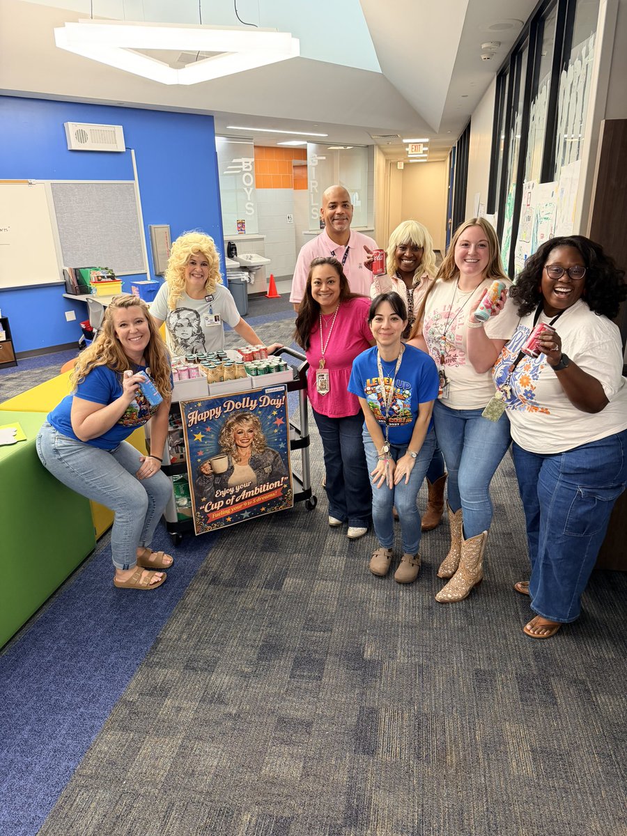 PrinSilliman's tweet photo. No better way to celebrate the icon Dolly Parton than with a little βcup of ambitionβ this morning @BrosnahanES to celebrate 9-2-5 day! @CyFairISD As Dolly said, βIf you see someone without a smile, give βem yours!β #BroncoTOUGH π©· https://t.co/7AYrlyfurs