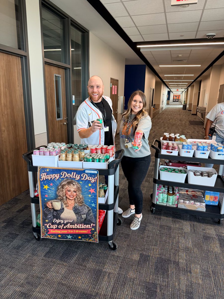 PrinSilliman's tweet photo. No better way to celebrate the icon Dolly Parton than with a little βcup of ambitionβ this morning @BrosnahanES to celebrate 9-2-5 day! @CyFairISD As Dolly said, βIf you see someone without a smile, give βem yours!β #BroncoTOUGH π©· https://t.co/7AYrlyfurs