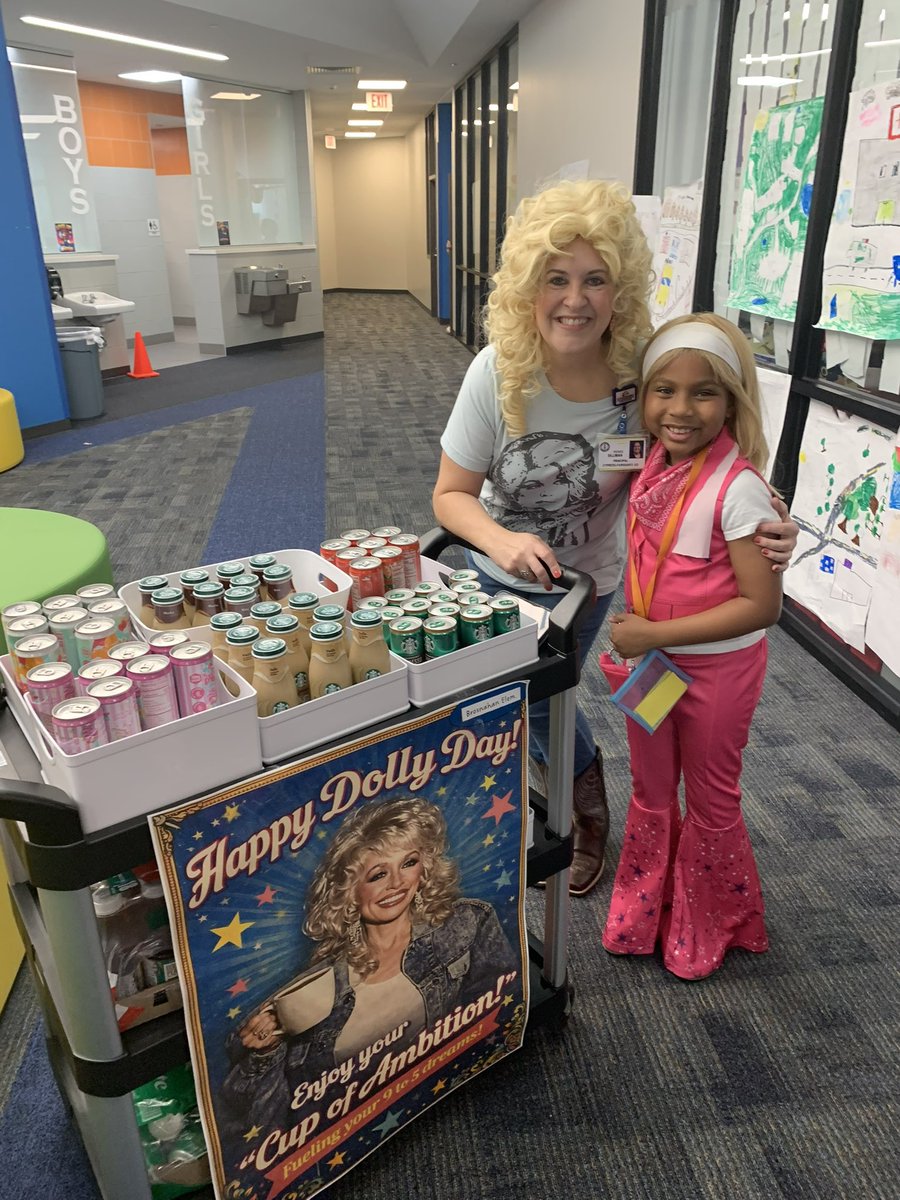 PrinSilliman's tweet photo. No better way to celebrate the icon Dolly Parton than with a little βcup of ambitionβ this morning @BrosnahanES to celebrate 9-2-5 day! @CyFairISD As Dolly said, βIf you see someone without a smile, give βem yours!β #BroncoTOUGH π©· https://t.co/7AYrlyfurs