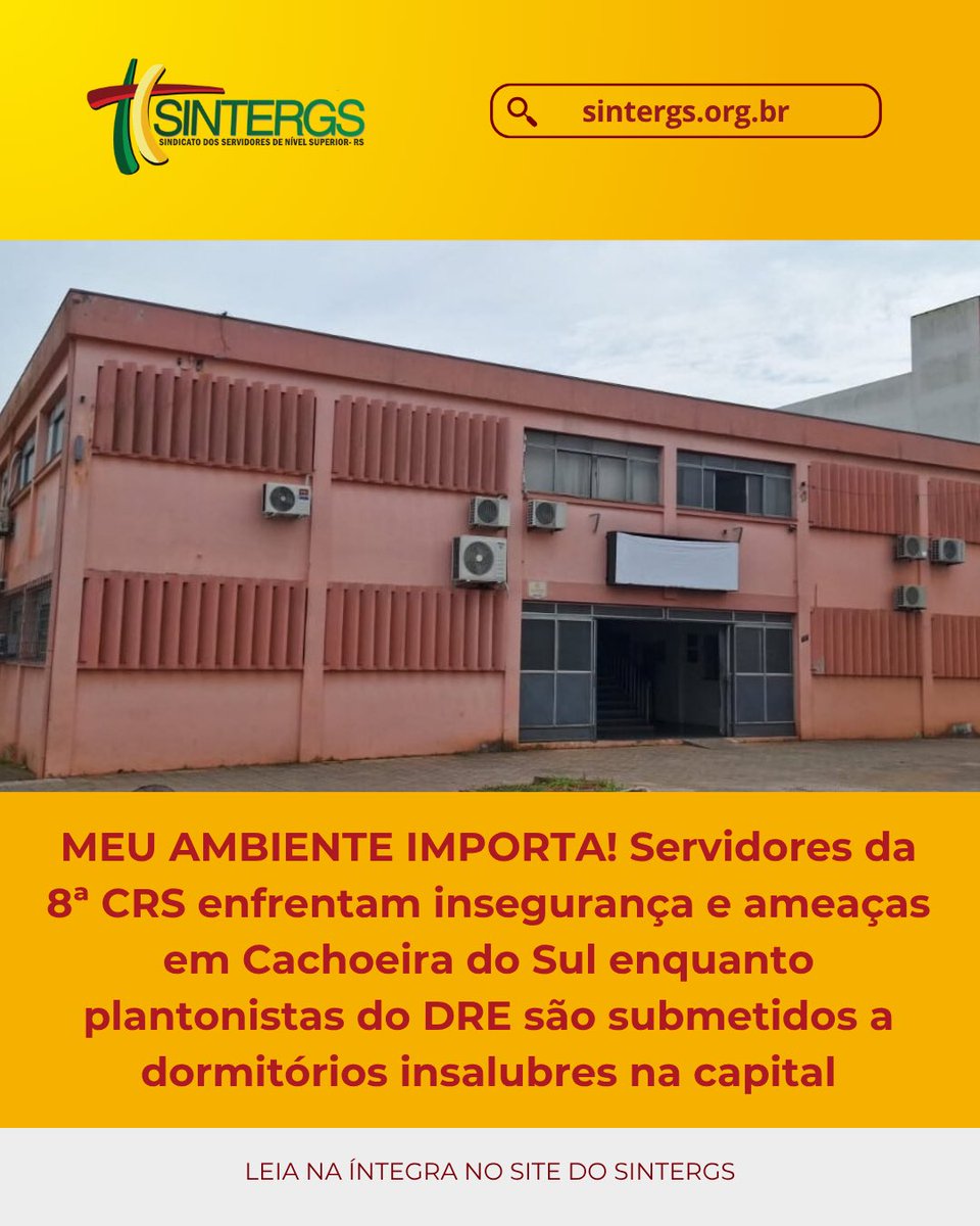sintergsrs's tweet photo. Um cenário alarmante de desamparo, insegurança, degradação e péssimas condições de trabalho atinge servidores públicos de nível superior que atuam na 8ª Coordenadoria Regional de Saúde (CRS), em Cachoeira do Sul, e no Departamento de Regulação Estadual (DRE), em Porto Alegre.

+ https://t.co/AmfFK2CfMP