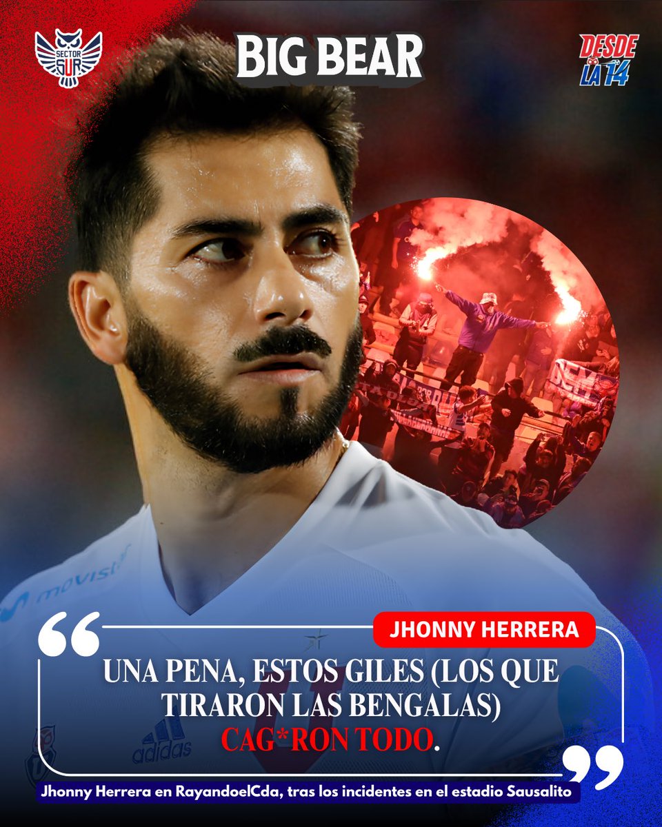 desdela14's tweet photo. 🔵🔴 DESDE LA 14 | JOHNNY HERRERA ALZÓ LA VOZ 🚨

🗣️ El ídolo azul manifestó su molestia tras los incidentes en Sausalito.

“Una pena, estos giles cagaron todo”, señaló a @RayandoelCda.

💬 ¿Qué opinas de sus palabras?

#UdeChile #VamosLaU https://t.co/v5MYr0TpAj