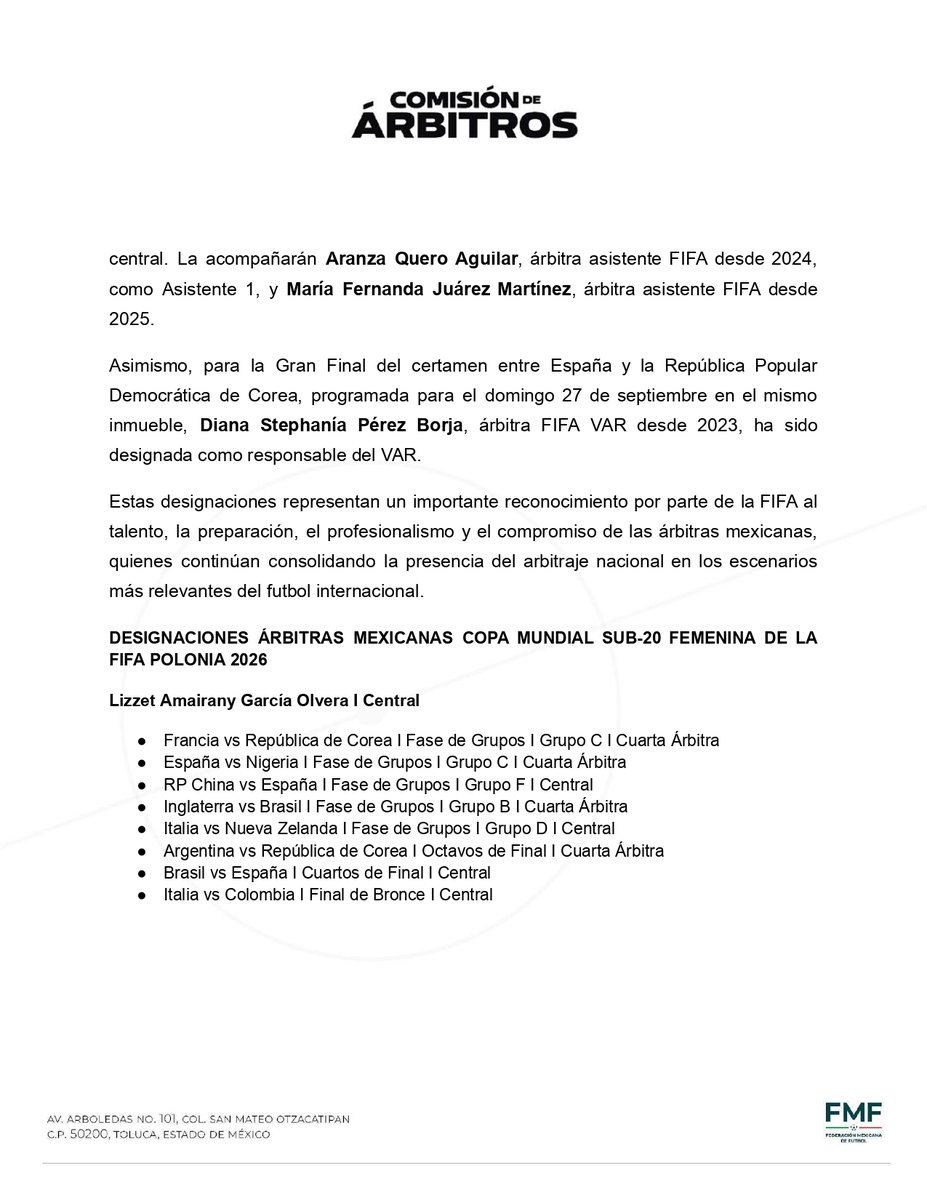 Arbitraje_MX's tweet photo. 📰| Designan a árbitras mexicanas para las Finales de oro y bronce de la Copa Mundial Sub-20 Femenina en Polonia. https://t.co/DFmbwC7vU5