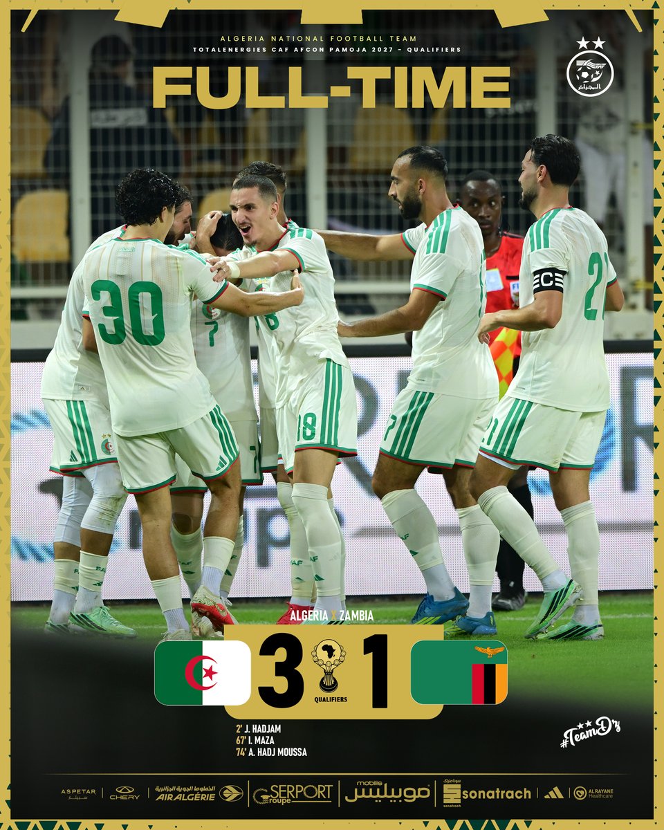 LesVerts's tweet photo. FULL TIME |  نهاية المباراة

#LesVerts ⭐️⭐️ | #123VivaLAlgérie 🇩🇿 https://t.co/YylH8Np9Cn