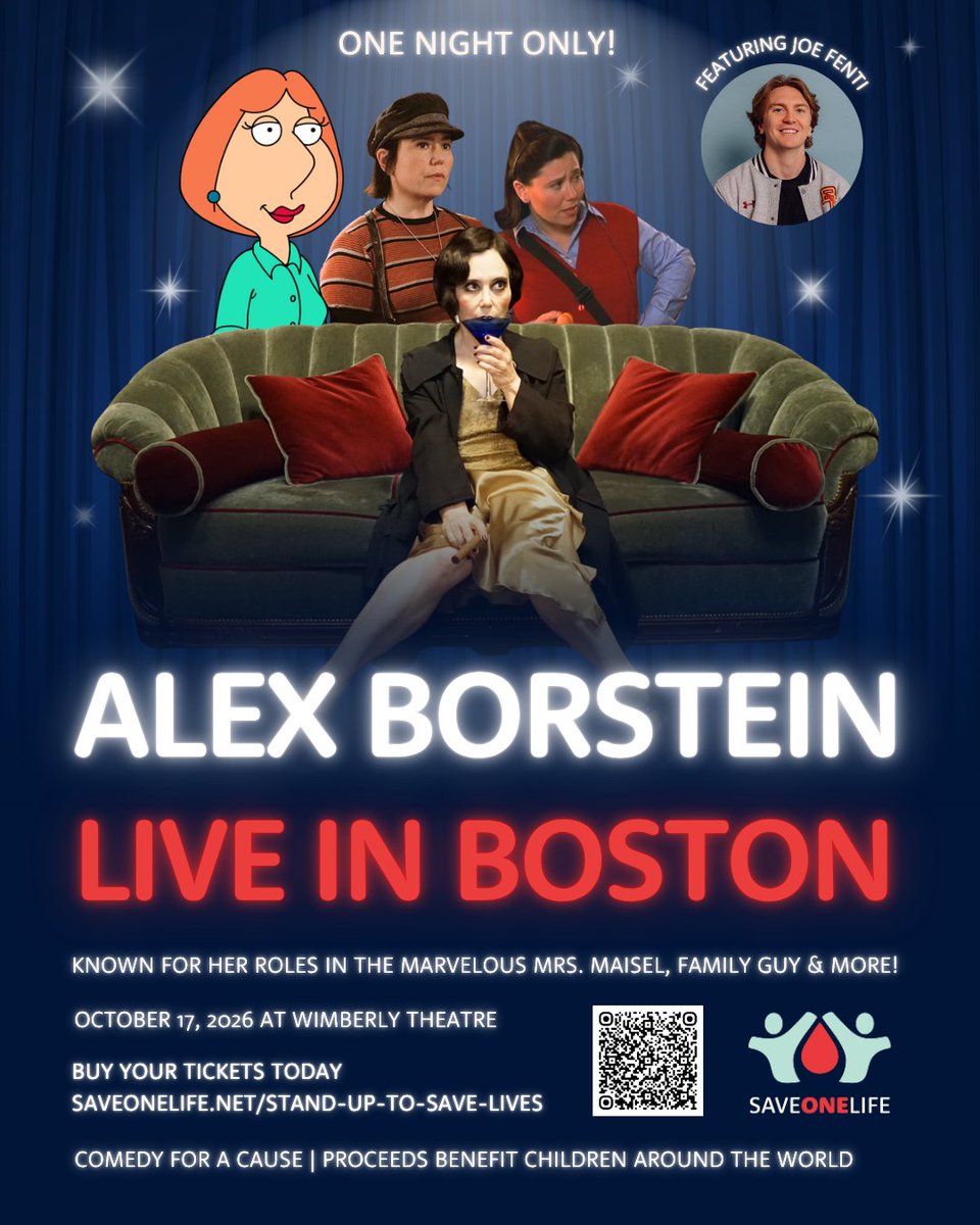 SaveOneLifeInc's tweet photo. You know her as Lois on Family Guy and Susie Myerson on The Marvelous Mrs. Maisel. Alex Borstein is coming to Boston Oct. 17 for Stand Up to Save Lives, joined by Joe Fenti &amp; Katy Coughlin!

Tickets start at $25: https://t.co/alPpIcdwEX

#SaveOneLife #AlexBorstein #BostonComedy https://t.co/TpeiCXRJJ4