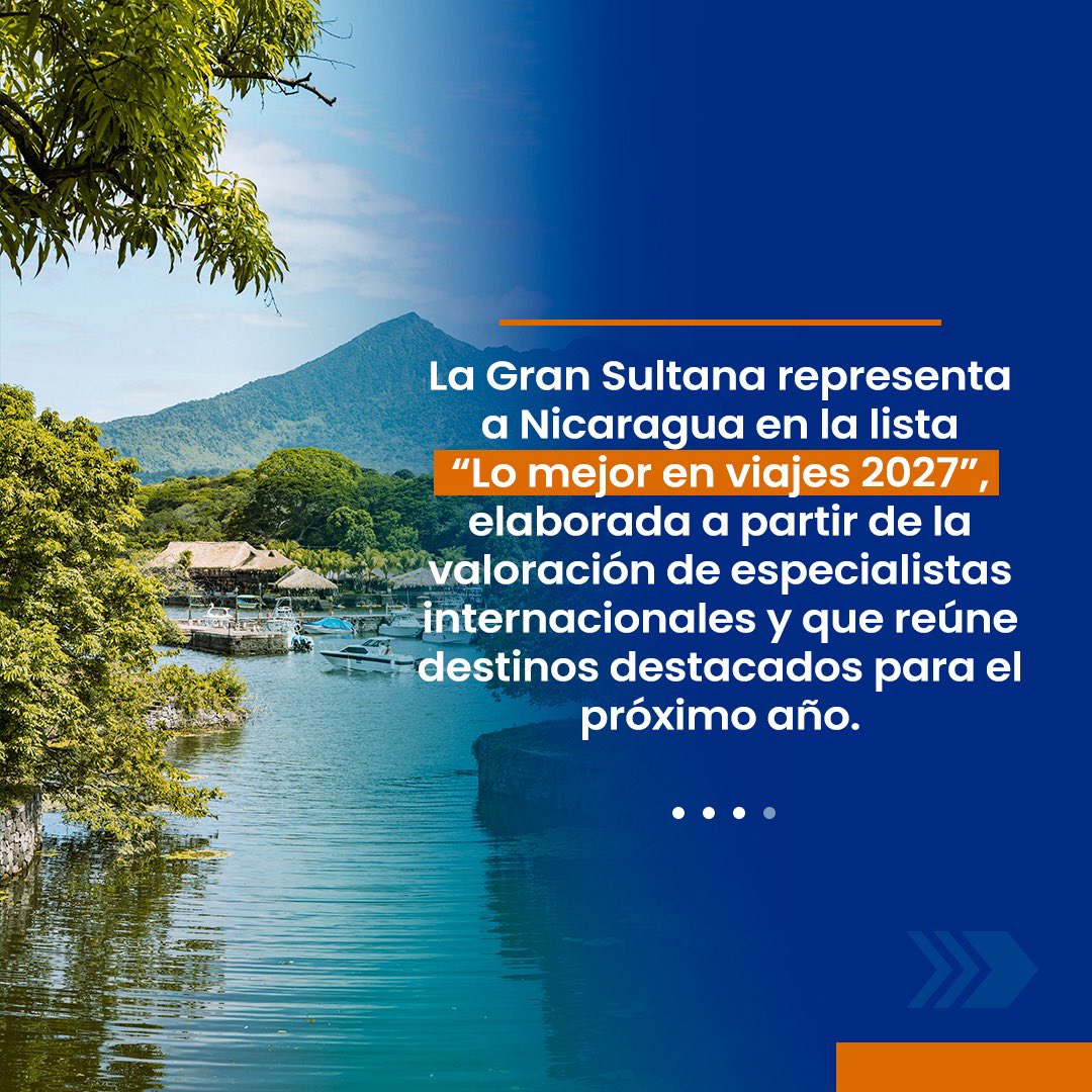 VivaNicaragua13's tweet photo. 🌎✨ Granada celebra una nueva distinción mundial. 🇳🇮💙🤍 

La prestigiosa editorial internacional de viajes Lonely Planet la ubicó entre los 50 mejores destinos turísticos del mundo para visitar en 2027. ✈️✨

#LoQueSeVive #Granada #LonelyPlanet https://t.co/Pd3IHbJnaK