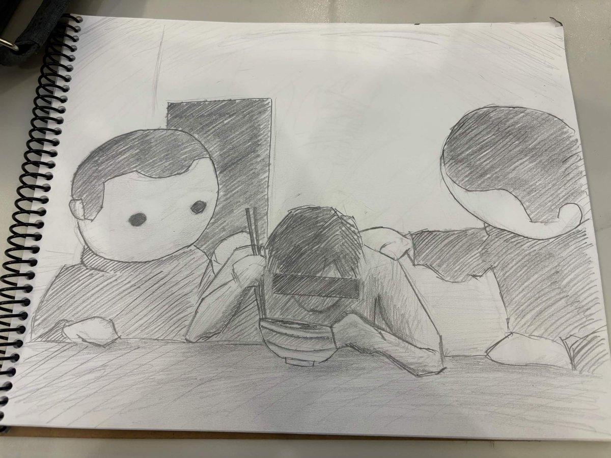 BobbysShop2's tweet photo. sketchbook friday at school
prompt was "guy eating food" https://t.co/qC0DyOcEb8