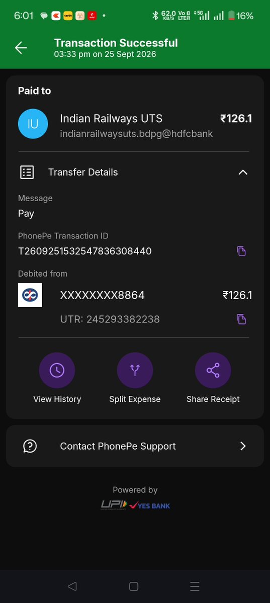 NehraOm's tweet photo. @RailOneIndia @IRCTCofficial My ac was debited twice(₹126.10×2= ₹252.20)for unsuccessful UTS ticket booking attempts on 25/9/2026.No tickets were confirmed in these 2 attempts. I had to pay ₹126.10 3rd time, resulted in successful booking.
₹252.20 is still pending for refund. https://t.co/hkE8gMNCcl