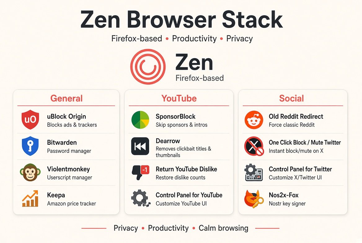 TheRedcapsNet's tweet photo. I use Zen but any Firefox based browser (Brave, Firefox, etc) would work - highly highly recommend all of these plugins. https://t.co/V5dgiGmDP0