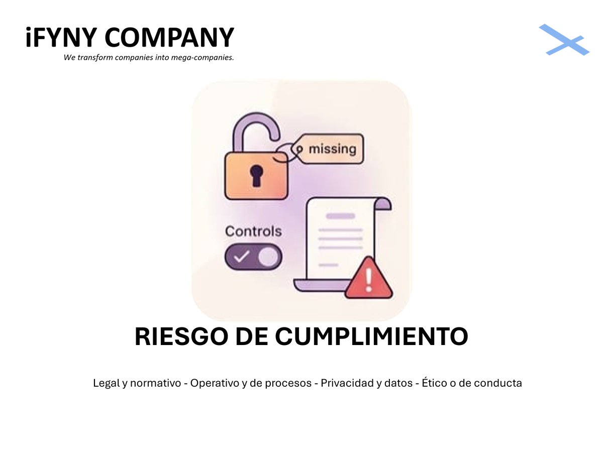 ifynycompany's tweet photo. Mitigamos el riesgo de cumplimiento previniendo de manera proactiva sanciones económicas, pérdidas financieras o daños a la reputación derivados del incumplimiento de leyes, normativas externas o políticas internas. ¡Protegemos a la empresa! #iFYNYCOMPANY #iFYNY https://t.co/pFowWKXttX
