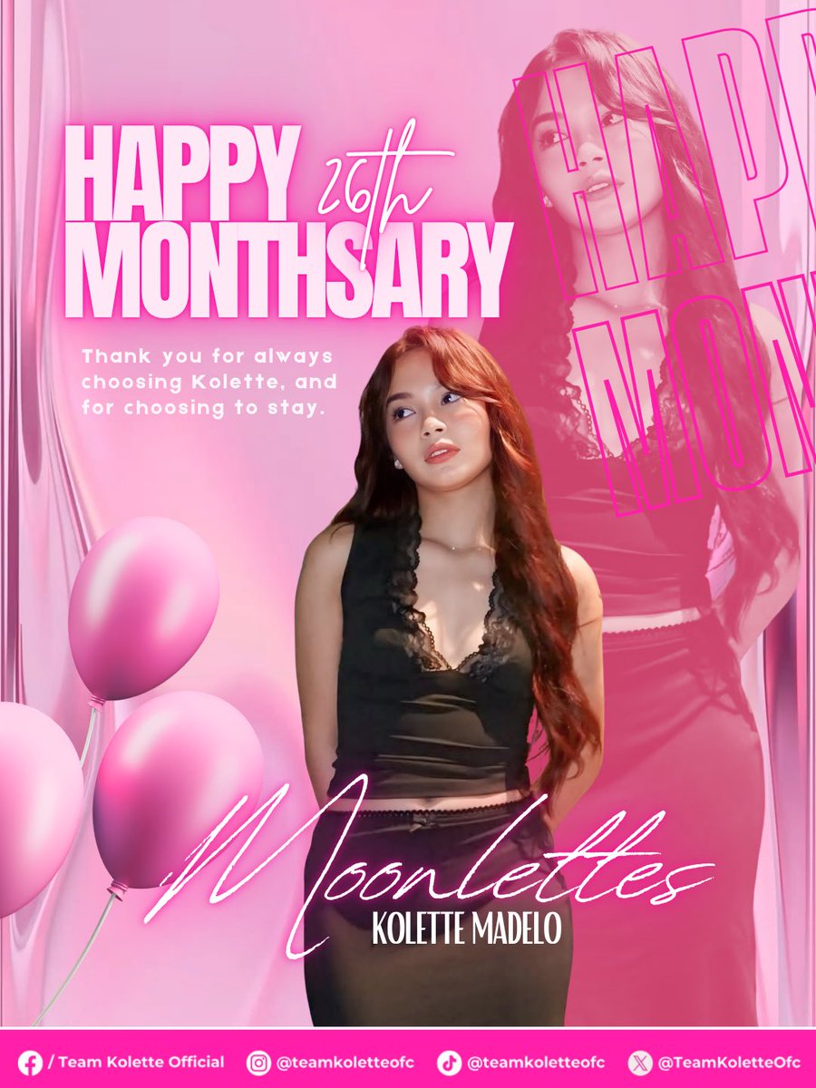 TeamKoletteOfc's tweet photo. Hello, Moonlettes 🌙

Happy Moonlettes Day! 

26 months of choosing Kolette, supporting her dreams, celebrating her victories, and staying through every chapter. Thank you for being here, for always showing up, and for giving Kolette the kind of love and support she deserves.

No matter how many chapters come our way, we hope we continue to choose her and walk this journey together.

Thank you for staying, Moonlettes. Here’s to more memories with Kolette. 

#KoletteMadelo