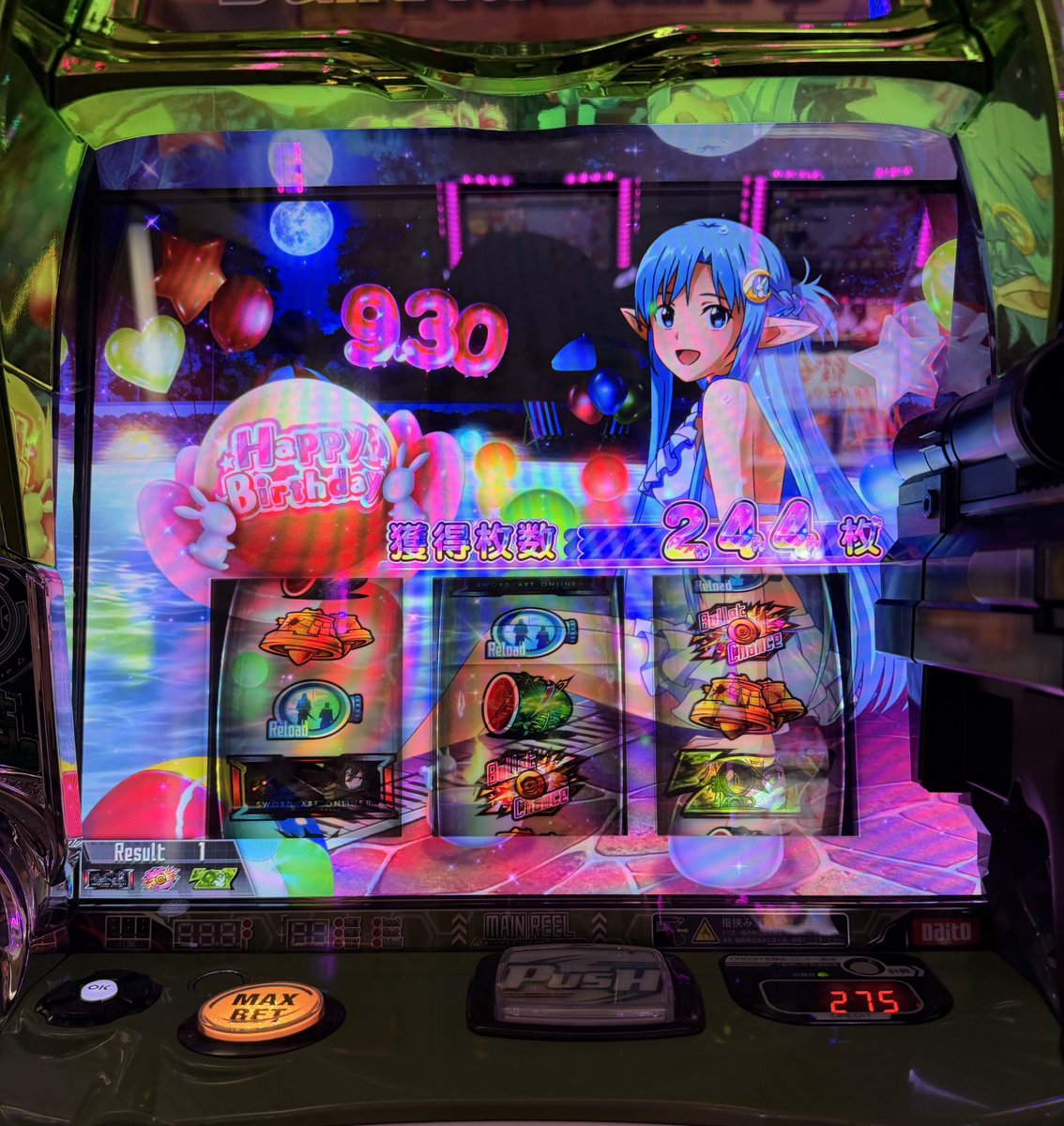 pychan_1121's tweet photo. おはようございます☀本日は
#パサージュGT600北方店 様に
お邪魔しております✨

私はソードアートオンライン2へ☺️
朝一CZ突破し1戦目まで勝てた✊
なんかいい画面と思ったら
アスナのお誕生日画面だった🎂

朝はカバネリ2、GOD
東京喰種が人気🔥
ソードアートオンライン2は🈵✨

-1台機種-
🈵戦国コレ6
🈵青ブタ
🈵喰霊
🈵アズールレーン
🈵とある2

#PR