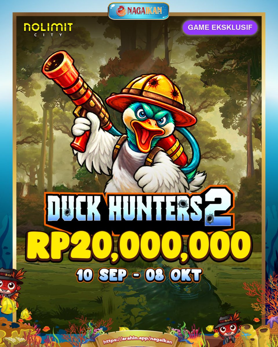 NagaikanOfc_'s tweet photo. Duck Hunters 2
π₯ GAME EKSKLUSIF NAGAIKAN! π₯
Duck Hunters 2 dari Nolimit City sudah hadir!
Hadiah Rp 20.000.000 π¦π₯
Periode: 10 Sep β 08 Okt
Siap berburu jackpot, bosku?
Main sekarang di NAGAIKAN sebelum periode habis!
#Nagaikan #DuckHunters2 #NolimitCity https://t.co/zcS2qNh9sr