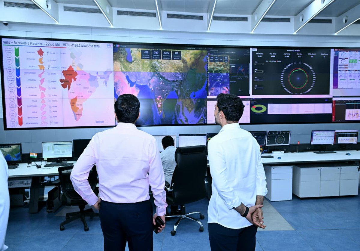 naralokesh's tweet photo. During my Ahmedabad visit, I had the opportunity to visit the Adani Group’s state-of-the-art Energy Monitoring Centre.

Through a fully integrated platform, their power generation assets are monitored in real time, enabling better efficiency, faster decision-making and reduced downtime.

Impressive to see how technology and data are transforming the way large-scale energy infrastructure is managed. Thanks to my friend Karan Adani for hosting me this evening. 

@AdaniOnline