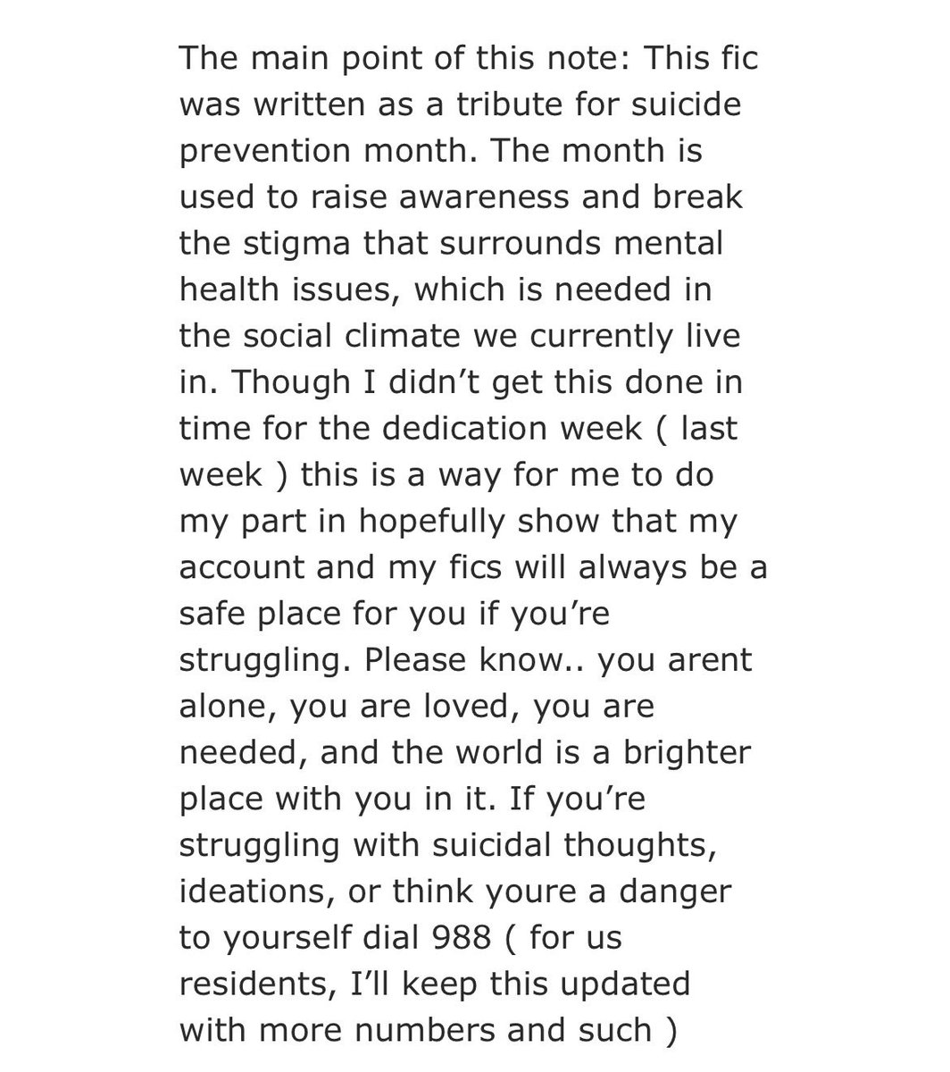 ohdaisychen's tweet photo. on my latest fic I made the comment about suicide prevention month. my past with suicide is not something that I’ve ever been open about, and it’ll stay that way till I’m ready. 

I also said I’d keep it updated with sources and such. this’ll be that thread 🧵 for updates. https://t.co/1DvwY7WSLp