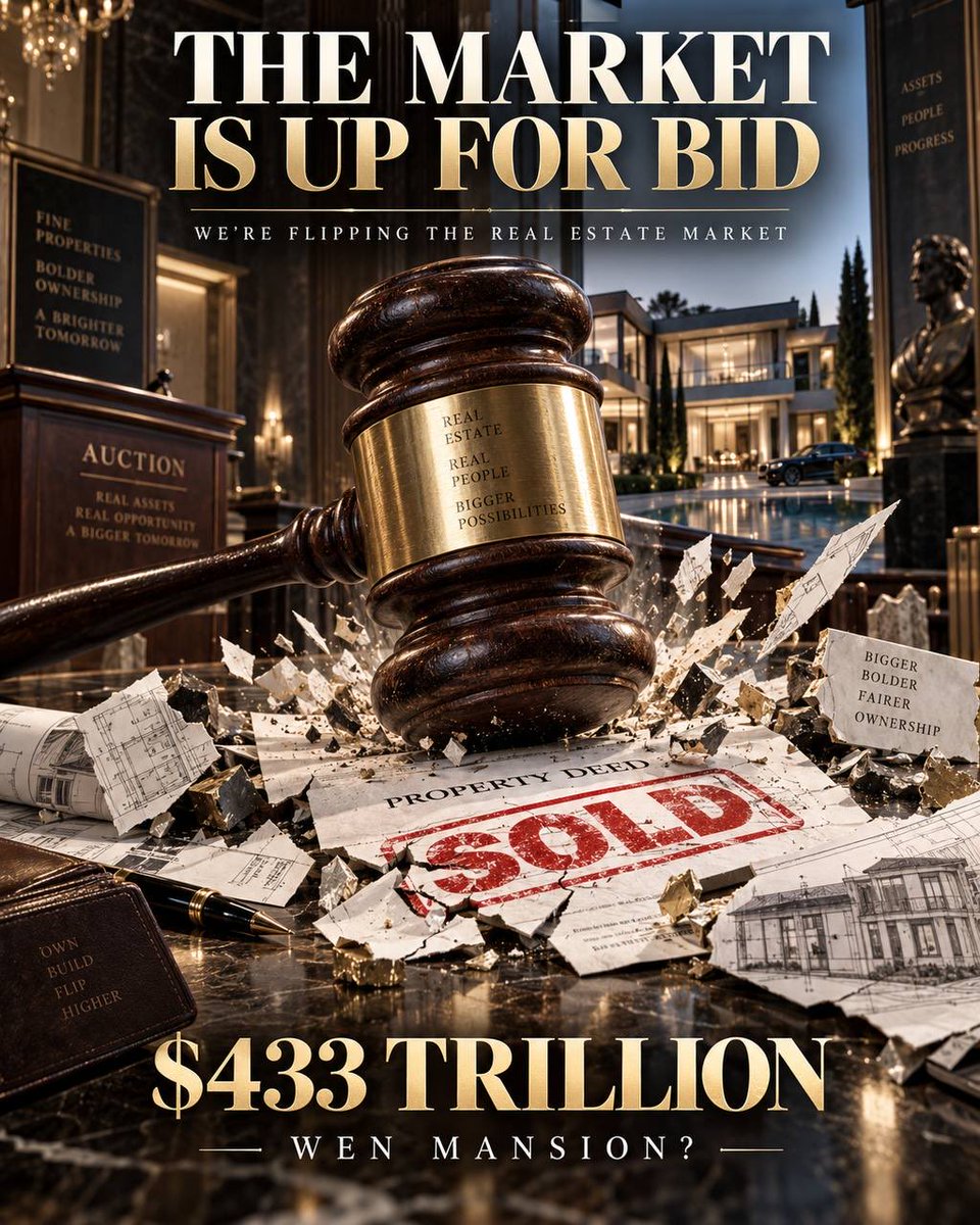 MansionOnSol's tweet photo. LOT #1: THE $433 TRILLION REAL ESTATE MARKET.

For generations, they priced the world in square feet.

We’re about to find out what happens when the Builders start bidding in bricks.

Mansions change hands.
Deeds get signed.
Capital rotates.

And the largest asset class on Earth suddenly has competition.

Going once.

Going twice.

WEN MANSION?
