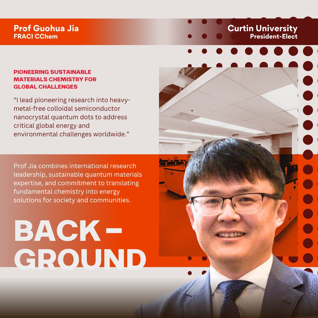 RACInational's tweet photo. Prof Guohua Jia connects materials chemistry with energy and environmental solutions through sustainable, heavy-metal-free quantum materials. Discover his experience and priorities for RACI. Read more: https://t.co/7JSbn0Aw4y  

#MyRACI #MyVote #RACI https://t.co/SDaY5ZOGVu