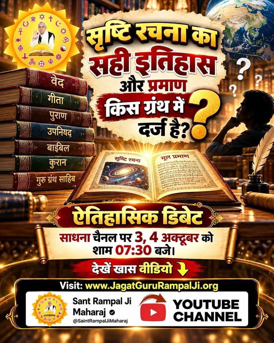 AnkitaB2452000's tweet photo. #GodMorningSaturday 

#OpenChallengeBy_SantRampalJi
 सृष्टि रचना का सही इतिहास और प्रमाण किस ग्रन्थ में दर्ज है?
👉 देखें ऐतिहासिक डिबेट साधना टीवी चैनल पर 3,4 अक्टूबर को शाम 07:30 बजे।
शास्त्रार्थ का शंखनाद https://t.co/znFnzx7cXh
