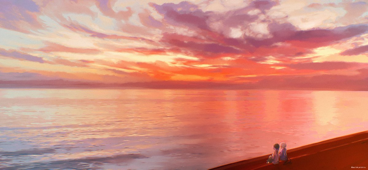 saitoh_michiru's tweet photo. 夕焼けの海を描きました https://t.co/D9PWT3qcJj