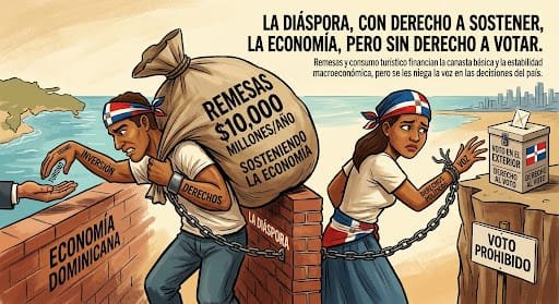 Manolopich's tweet photo. LA DIÁSPORA, CON DERECHO A SOSTENER LA ECONOMÍA, PERO SIN DERECHO A VOTAR
​La propuesta de eliminar el voto en el exterior no es solo una miopía económica, sino una afrenta moral y un acto de ingratitud política hacia la diáspora. Reducir la ciudadanía de más de dos millones de dominicanos fuera de la patria a una simple ecuación de costo-beneficio desconoce la realidad económica del país y cercena conquistas democráticas fundamentales.
​El argumento mercantilista de que organizar las elecciones en el extranjero resulta "costoso" se cae por su propio peso al contrastar las cifras. El montaje de las elecciones fuera del país representa un costo marginal dentro del presupuesto electoral, calculado en unas pocas decenas de millones de dólares cada cuatro años, lo que equivale a un porcentaje insignificante frente a las divisas que la diáspora envía en ese mismo período. Mientras se regatea la inversión democrática, los dominicanos ausentes inyectan más de 10,000 millones de dólares al año en remesas, lo que representa alrededor del 8% del PIB, sumado al consumo turístico cuando regresar a visitar a sus familias y a sus inversiones inmobiliarias y comerciales en suelo patrio. Pretender regatear el costo de las urnas en el extranjero a una comunidad que sostiene la estabilidad macroeconómica, financia la canasta básica de millones de hogares y amortigua la pobreza en el país es una muestra de profundo cinismo institucional.
​Planteamientos de esta naturaleza envían un mensaje discriminatorio a los dominicanos en el exterior: que su dinero es indispensable, pero su voz es prescindible. Condenar a la diáspora a un rol exclusivamente financiero, privándola del derecho a decidir quién administra los destinos del país que sostiene desde lejos, es una forma de despojo político. Quienes promueven la supresión del voto suelen escudarse en el abstencionismo en el extranjero, pero la solución ante la abstención jamás puede ser la proscripción del derecho, sino la mejora de la logística y la facilitación del empadronamiento. La Constitución reconoce que la dominicanidad no se extingue al cruzar las fronteras. Cercenar el derecho al sufragio equivale a desintegrar simbólicamente la nación y tratar a los migrantes como ciudadanos de segunda categoría. La democracia no es un gasto operativo ni una empresa comercial sujeta a margen de ganancias; es un derecho inalienable, y recortarle el voto a quienes sostienen a la patria no es un ahorro, sino una afrenta a su dignidad.
