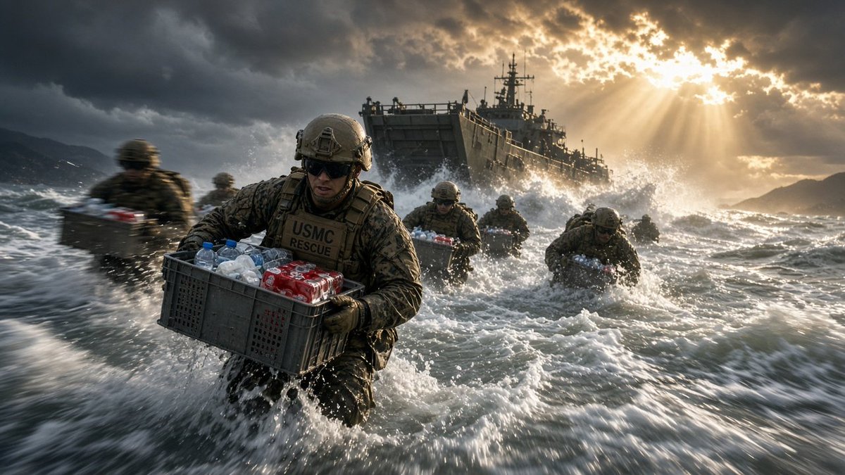 japan_nobunaga's tweet photo. The world thinks the US Marine Corps is built only to break things.

March 2011.
An entire island off Northeast Japan—Oshima—was completely cut off from the planet.
Tsunami fires burned the harbors to ash.
Electricity dead. Fresh water gone.
Hundreds of freezing Japanese villagers, elderly and children, were trapped in the dark.
The coast was a slaughterhouse of submerged shipwrecks and razor-sharp pine trees.

Japanese authorities said: "No ship can dock. It's impossible."

Then the 31st Marine Expeditionary Unit aboard the USS Essex heard the distress call.
Their commander asked for volunteers to assault the beach with landing craft (LCUs) packed with freshwater and food.

Do you know how long it took to fill the volunteer roster?

TEN. MINUTES.
Every single Marine on board stepped forward.

They didn't have a dock.
They dropped the ramp into 30-degree, freezing Atlantic-cold Pacific water.
Nineteen-year-old Marines plunged WAIST-DEEP into the ice-black ocean, slipping on diesel oil and jagged debris, physically muscling tons of clean water and generators onto the sand.

When an old Japanese grandmother saw them soaking wet and shivering, she fell to her knees weeping.
A Marine wiped the mud off his face, grinned, and said:

“DON'T WORRY, MA’AM. THE MARINES ARE HERE.”

You hear politicians argue about military budgets.
You hear critics talk about American arrogance.

Let me tell you something:
When hell swallowed Japan, America didn't send a sternly worded statement.
AMERICA SENT HER BEST SONS INTO THE FREEZING SEA TO DRAG OUR PEOPLE BACK TO LIFE.

Happy 250th, America.
Oshima will remember your Marines for a thousand years. 🇺🇸🤝🇯🇵